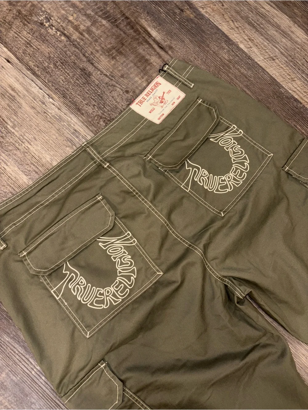 True Religion Olive Green Relaxed Cargo Jeans